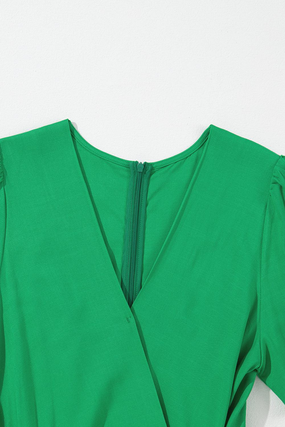 Bright Green Wrap V Neck Belted Elegant Jumpsuit - L & M Kee, LLC