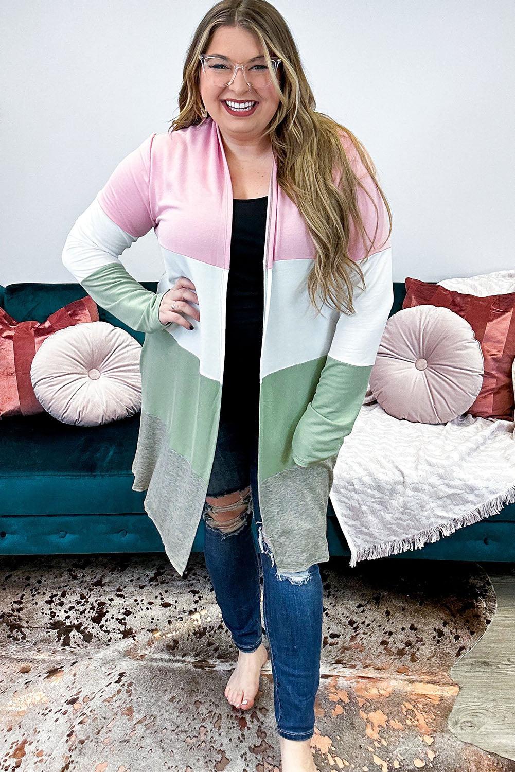 Multicolor Color Block Pocketed Casual Duster Cardigan - L & M Kee, LLC