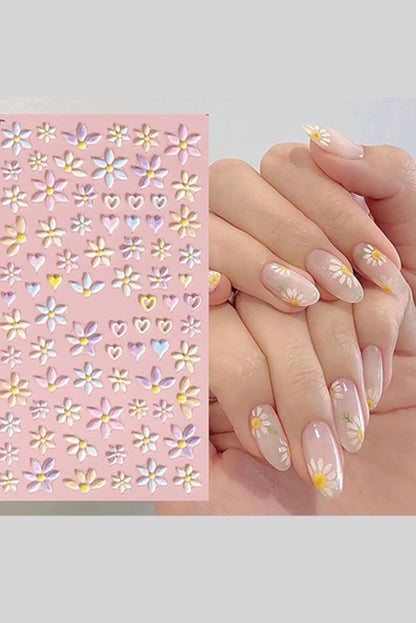 Light Pink Embossed Flower Heart Shape Self-Adhesive Nail Stickers