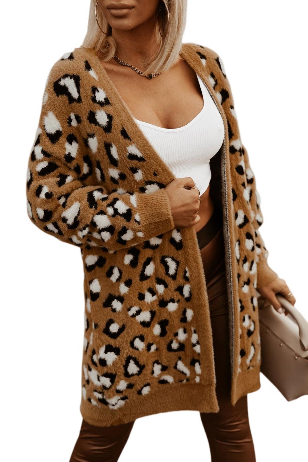 Leopard Print Fur Cardigan - L & M Kee, LLC