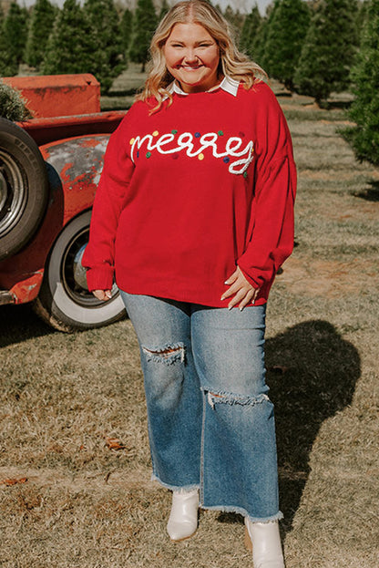 Fiery Red Merry Graphic Christmas Plus Size Sweater