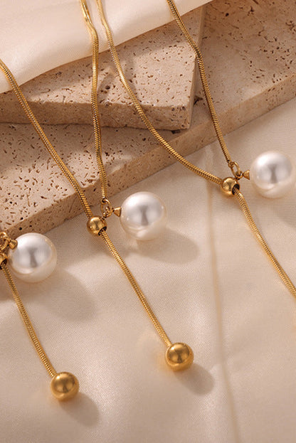 Gold Plated Pearl Beaded Y-Shape Necklace