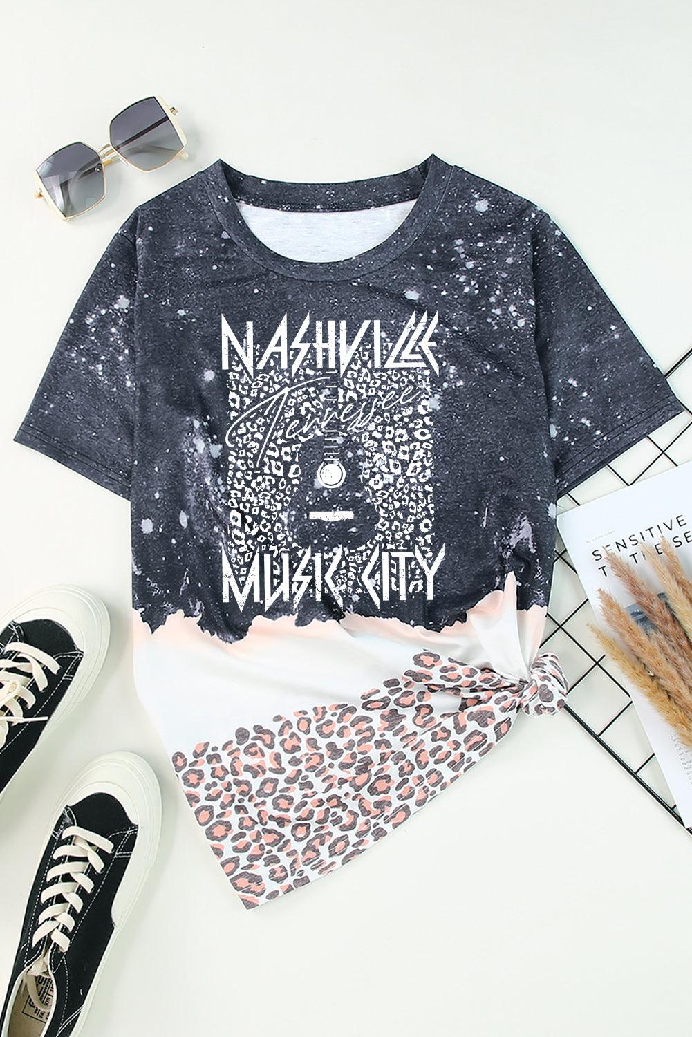 Black NASHVILLE MUSIC CITY Tie-dye Graphic Tee - L & M Kee, LLC