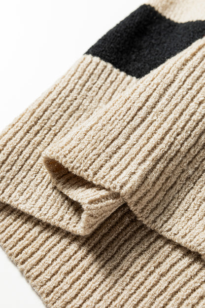 Brown Stripe Drop Shoulder Sleeve Patchwork Baggy Sweater