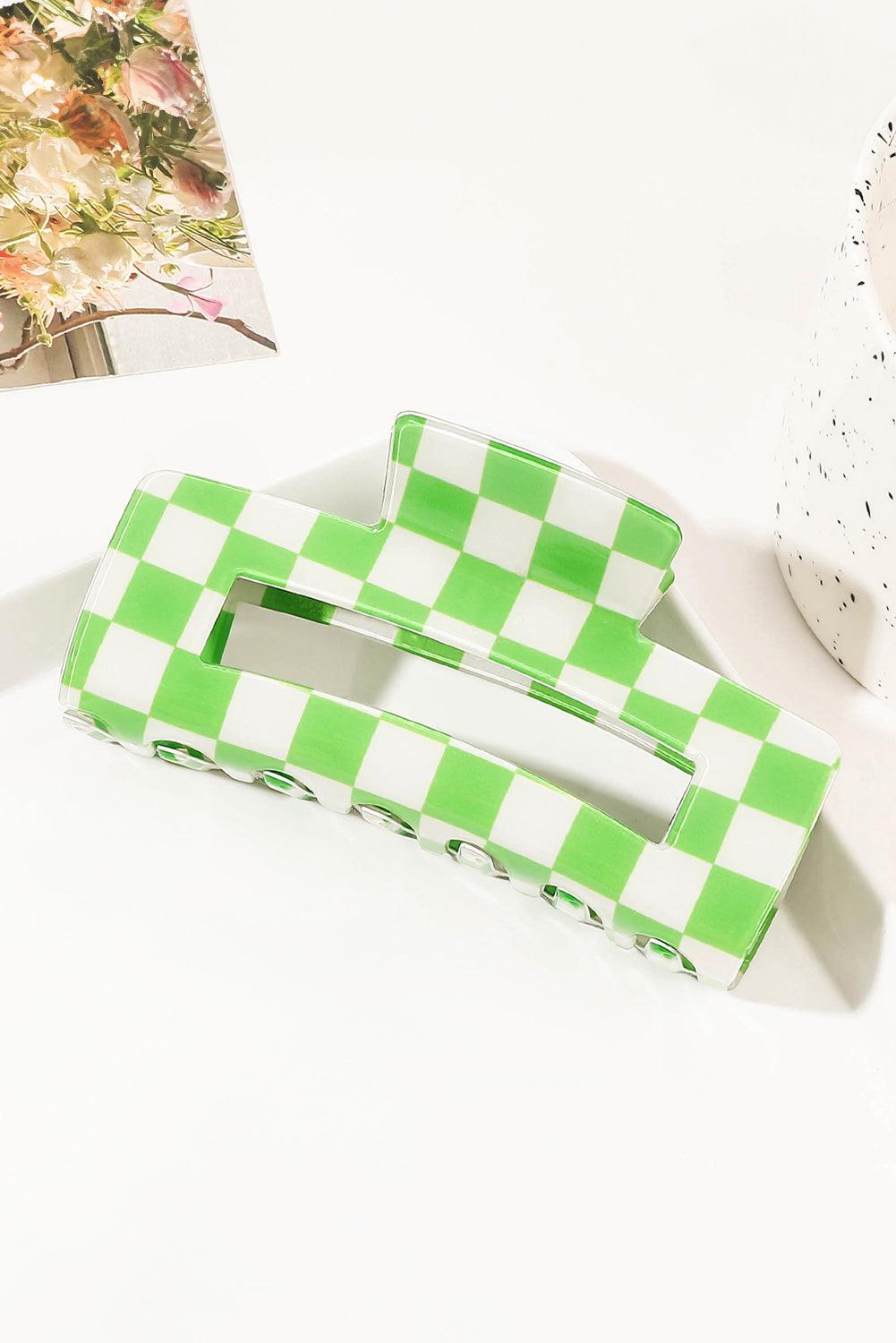 Light Green Checkered Print Hollow Out Hair Clip - L & M Kee, LLC