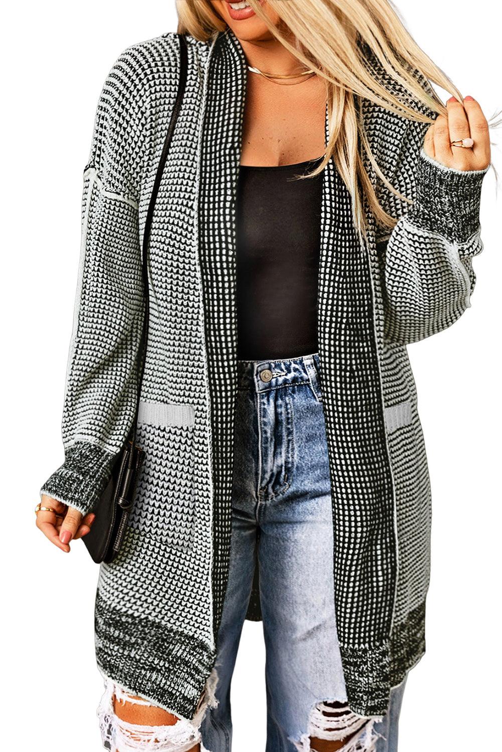 Gray Plus Size Textured Knit Cardigan - L & M Kee, LLC