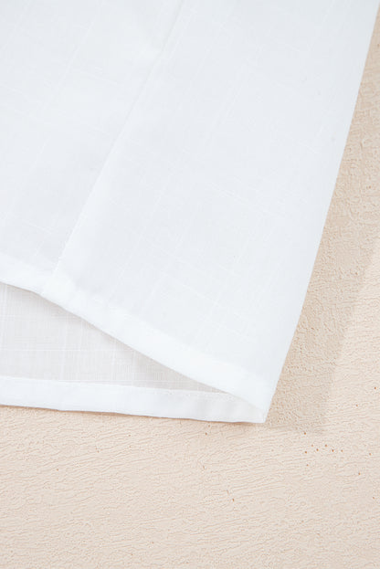 White Floral Embroidered Puff Long Sleeve Casual Shirt