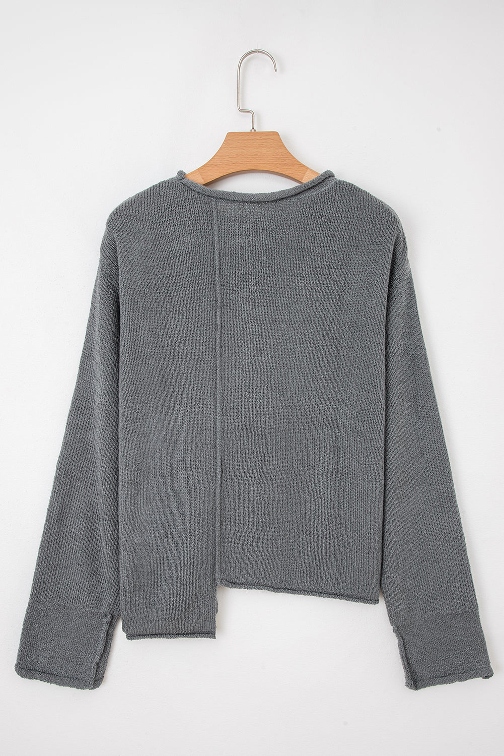 Medium Grey Raw Edge Uneven Hem Patchwork Drop Shoulder Sweater
