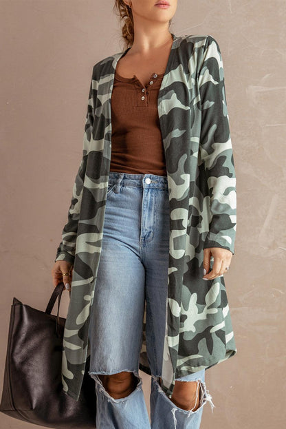 Green Camo Print Long Cardigan - L & M Kee, LLC