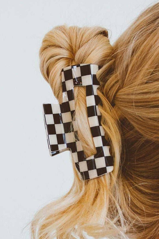 Black Checkered Print Hollow Out Hair Clip - L & M Kee, LLC