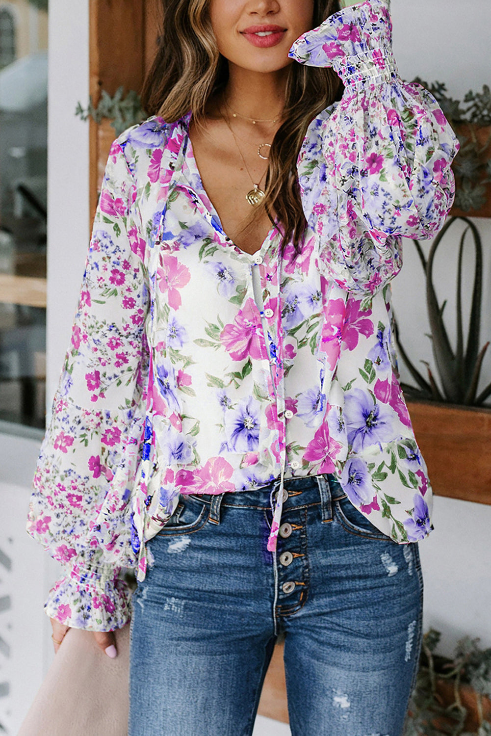 Casual Cakewalk Floral Smocked Blouse