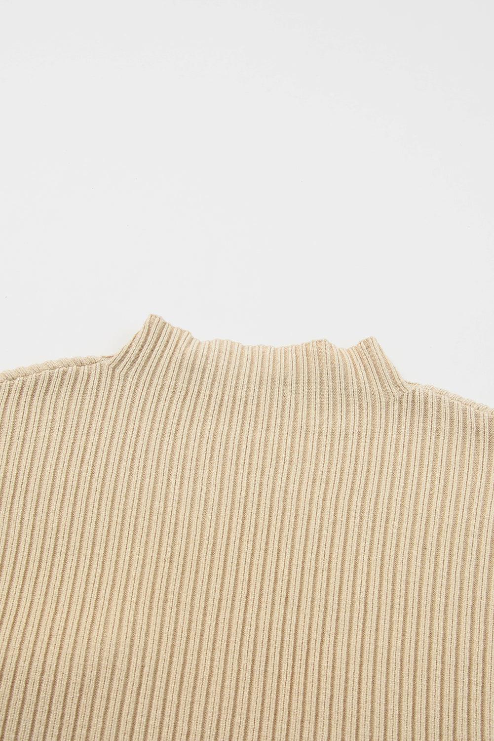 Oatmeal Patch Pocket Ribbed Knit Short Sleeve Sweater - L & M Kee, LLC