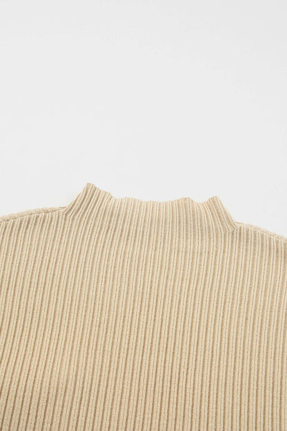 Oatmeal Patch Pocket Ribbed Knit Short Sleeve Sweater - L & M Kee, LLC