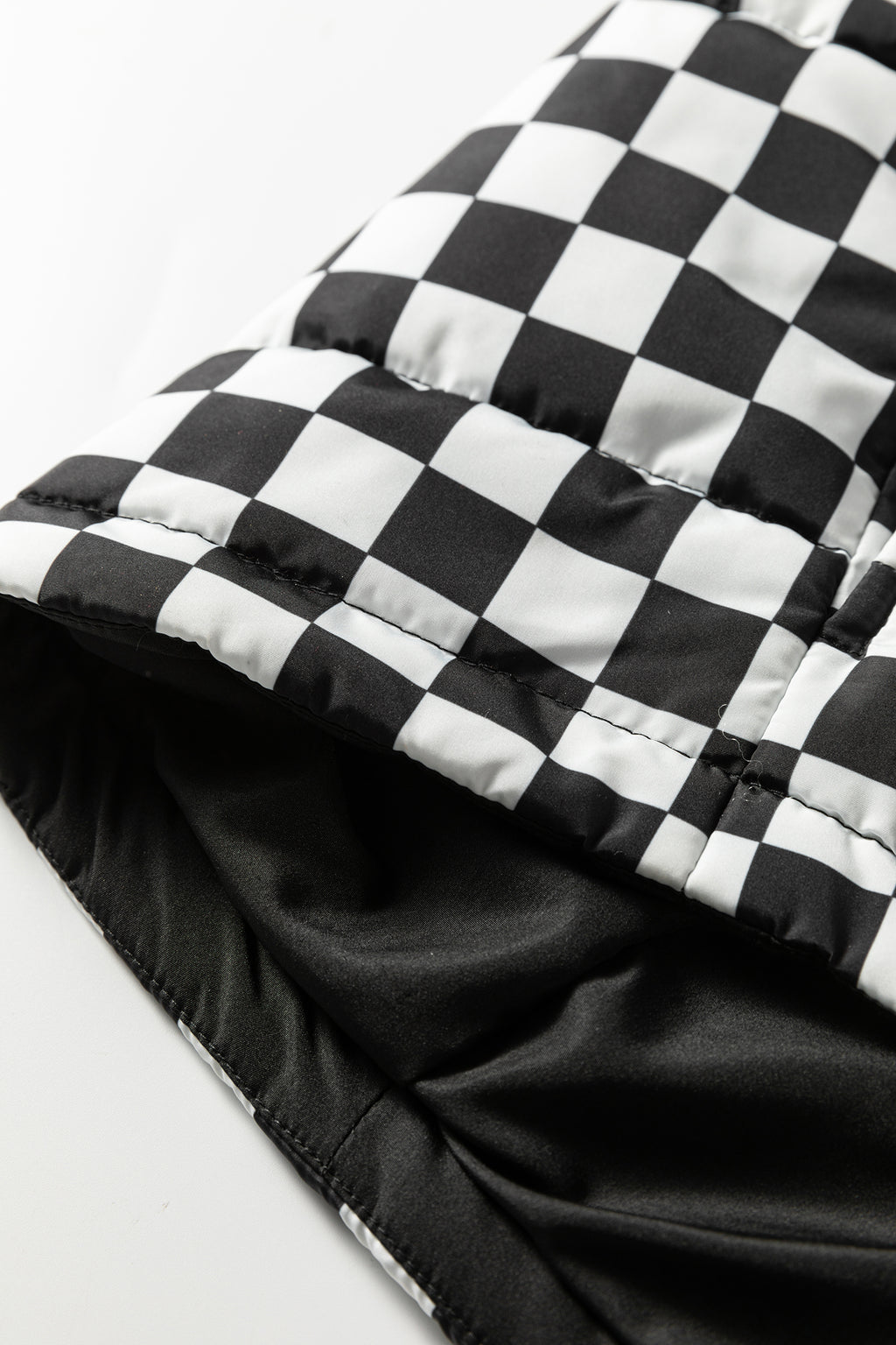 Black Double Checked Stand Collar Cropped Puffer Vest