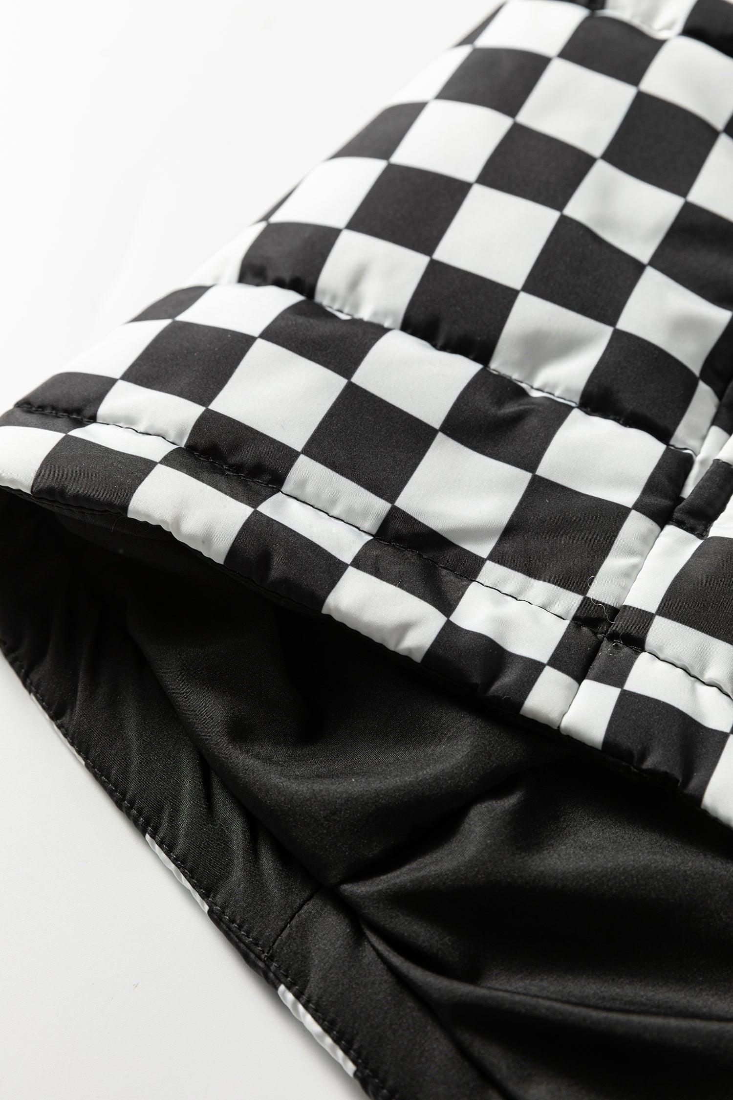 Black Double Checked Stand Collar Cropped Puffer Vest