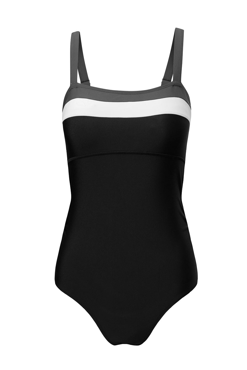 Black Color Block Detail Adjustable Straps One Piece Swimsuit
