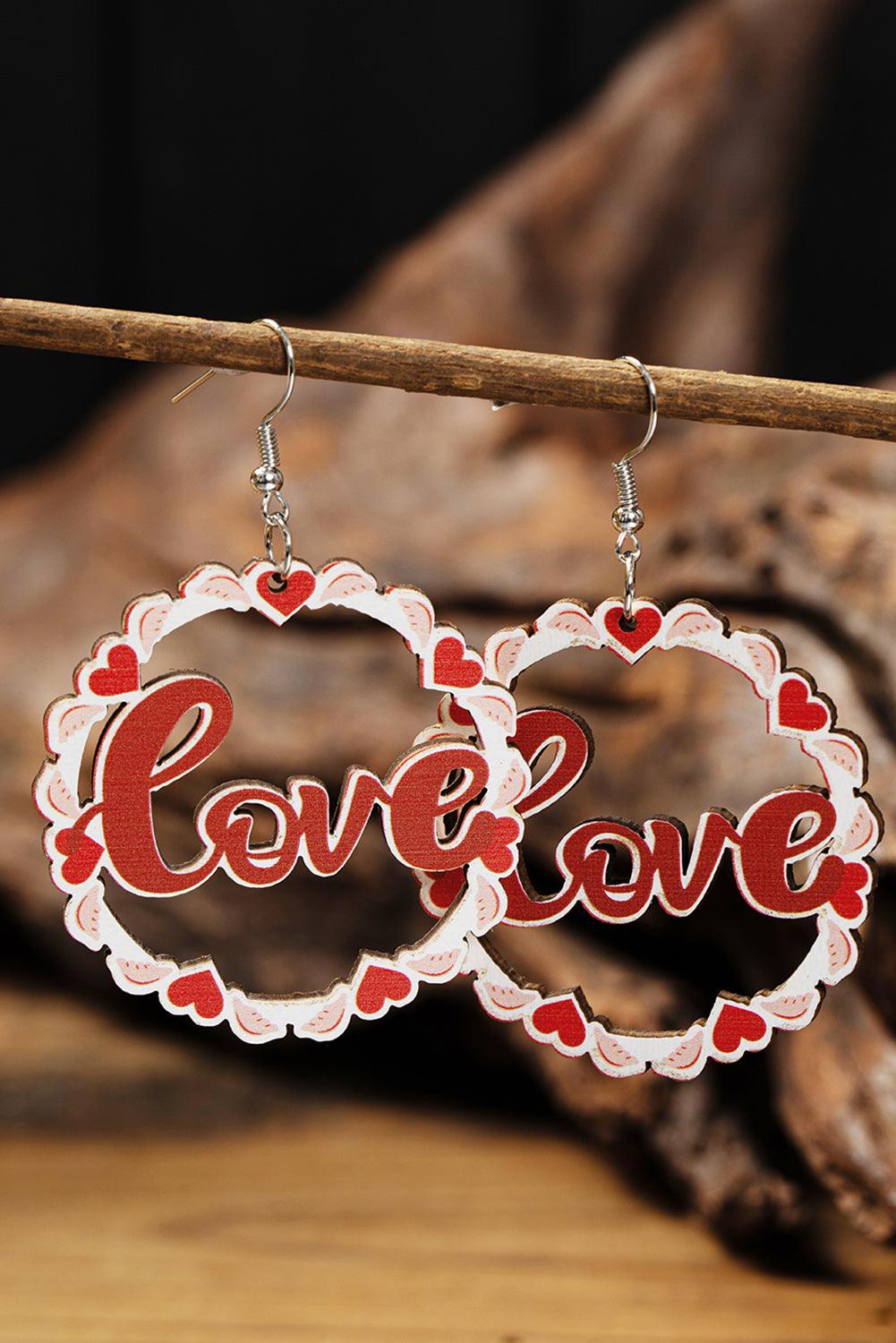 Red Hollowed Love Pendant Valentines Day Earrings - L & M Kee, LLC