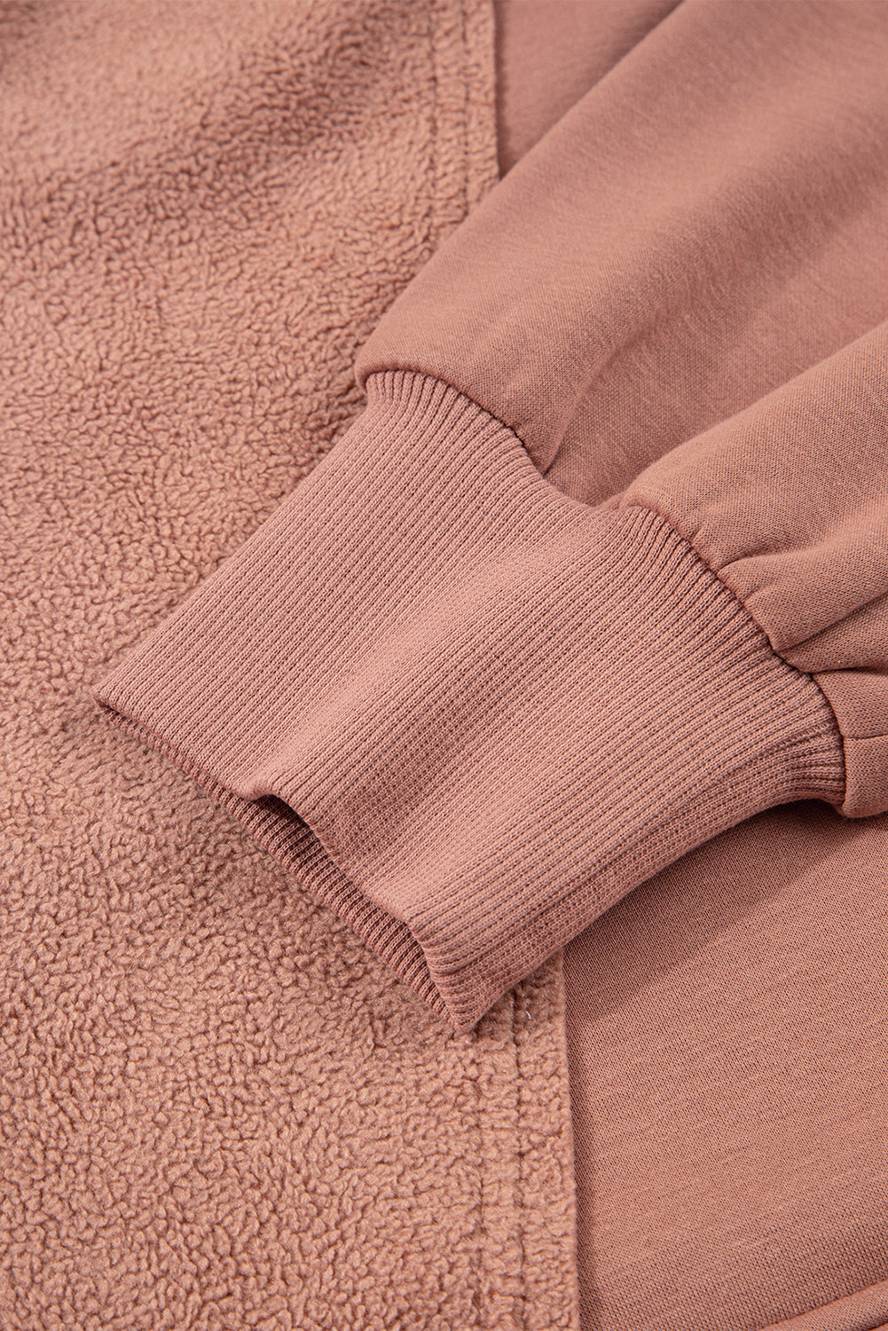 Camel Exposed Seam Side Pockets Half Zipper Baggy Sweatshirt