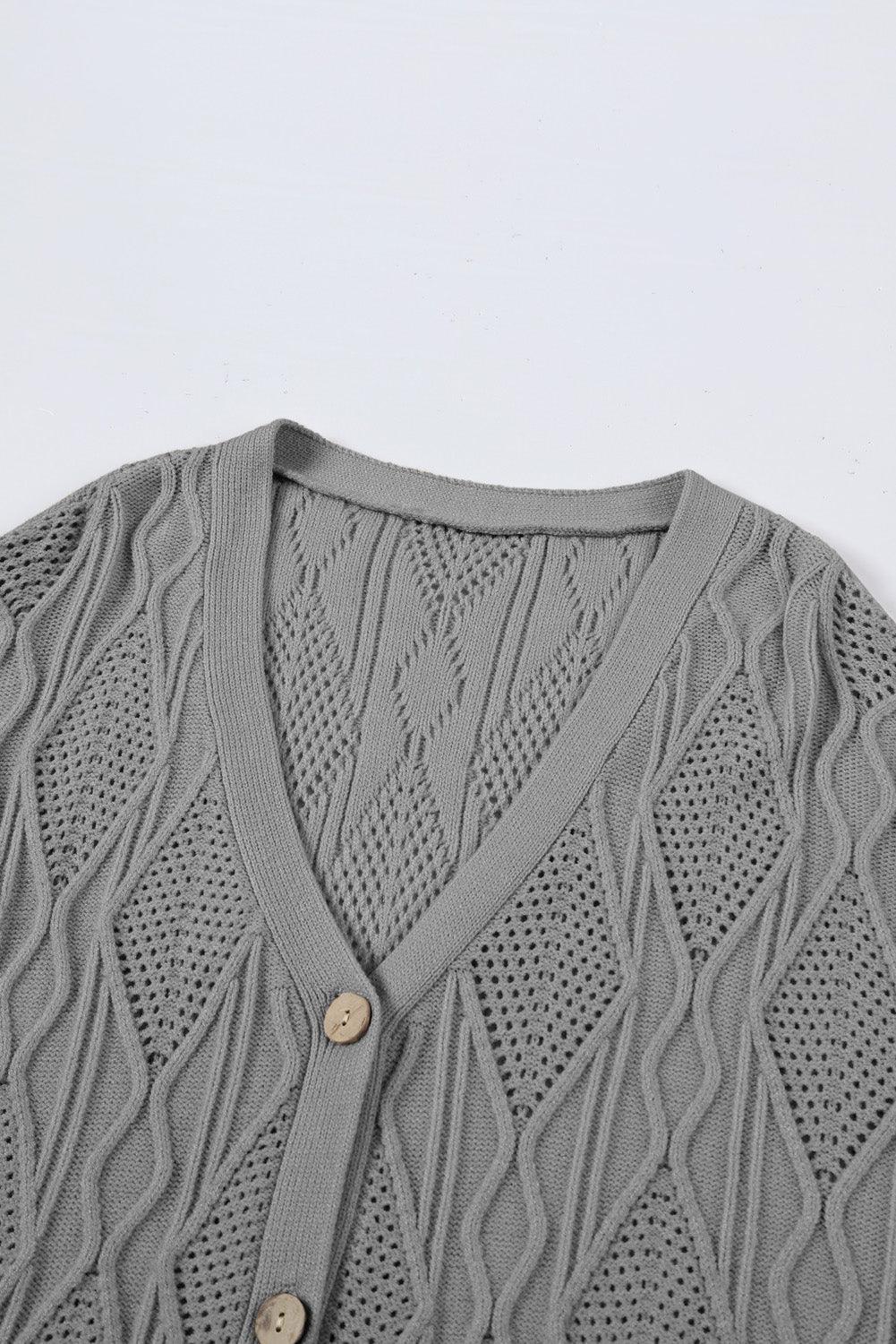 Apricot Plus Size Knitted Hollow out Button up Cardigan - L & M Kee, LLC