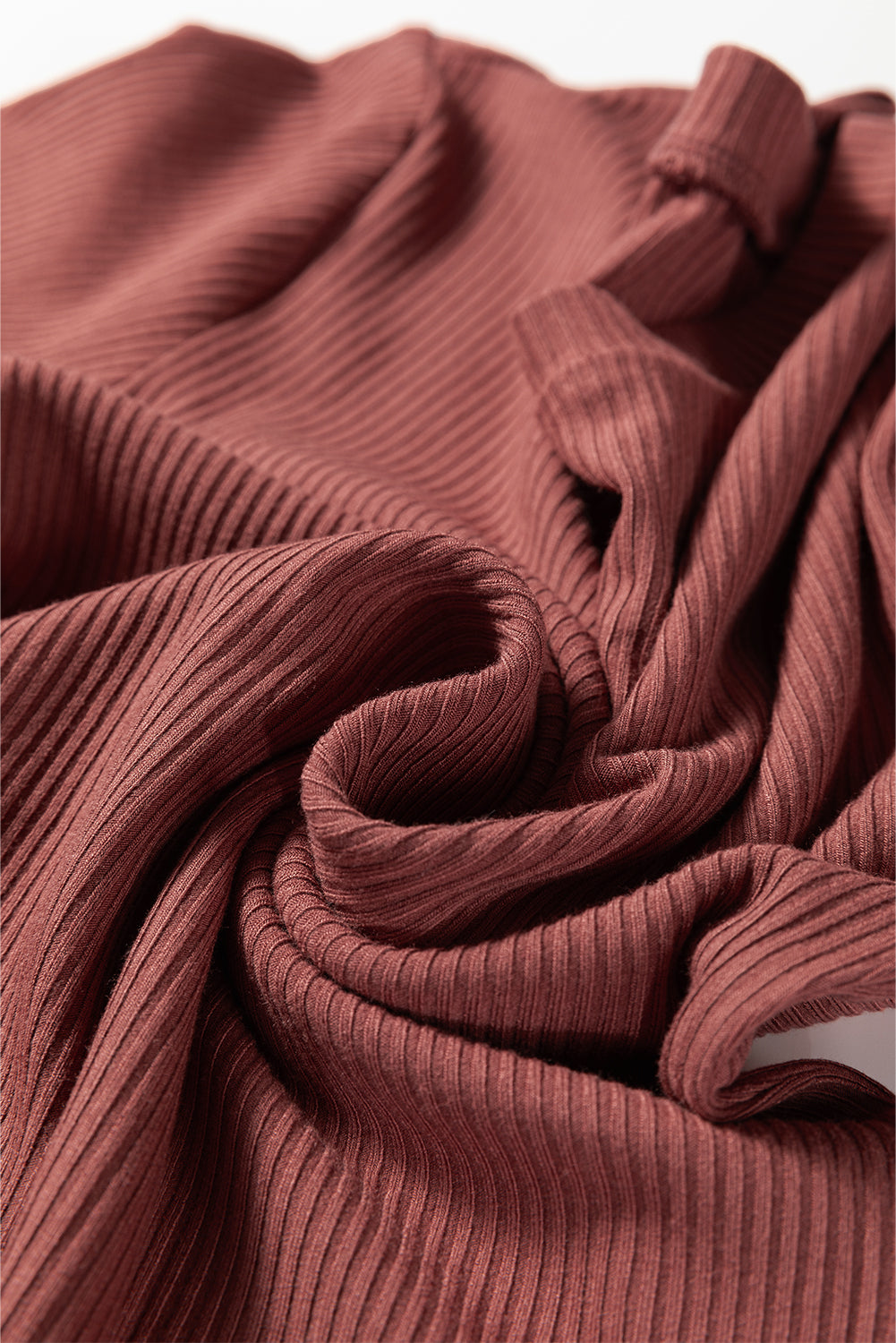 Mineral Red Ribbed Long Sleeve Crew Neck Solid Color Bodysuit