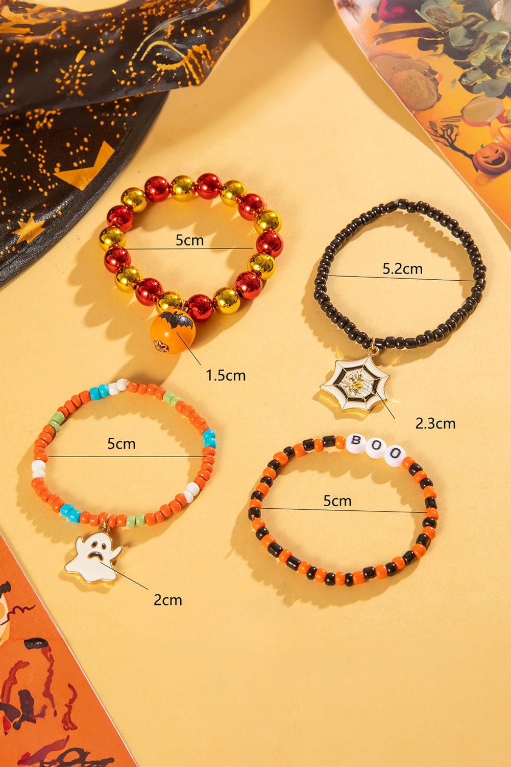 Orange 4pcs Halloween Ghost Spider Web Beaded Bracelet Set - L & M Kee, LLC