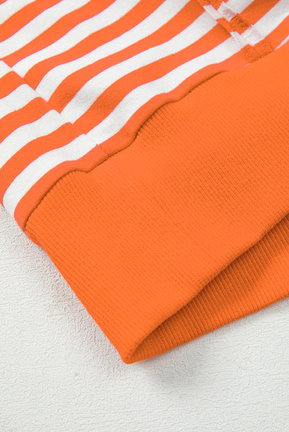 Orange Stripe Exposed Seam Drop Shoulder Casual Pullover Top
