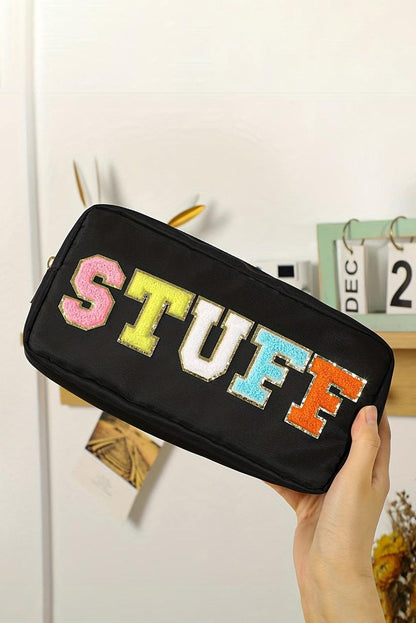 Black STUFF Glitter Zipper Canvas Makeup Bag - L & M Kee, LLC