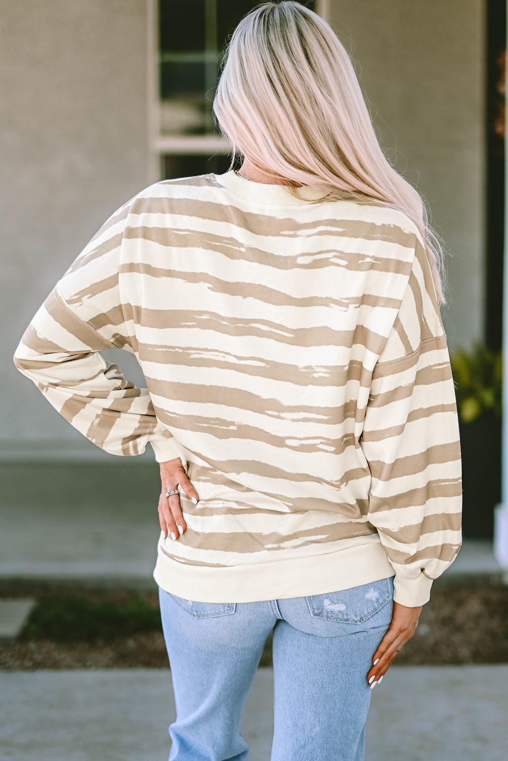 Dark Pink Oversized Striped Bishop Sleeve Pullover Sweatshirt - L & M Kee, LLC