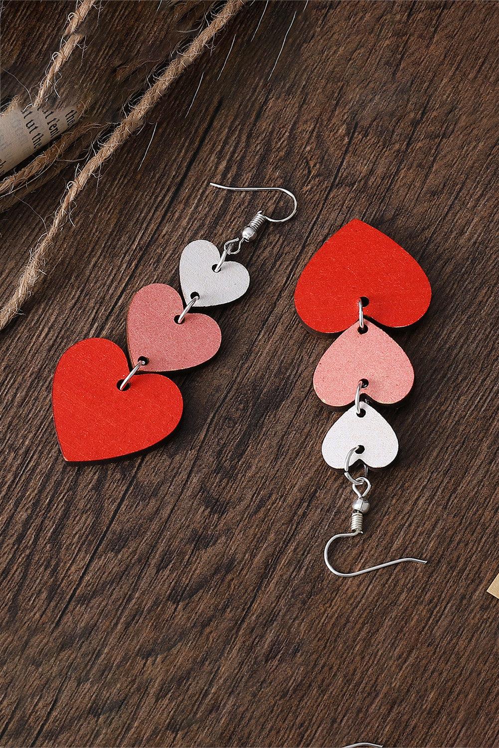 Red Valentines Day Heart Shape Tiered Dangle Earring - L & M Kee, LLC