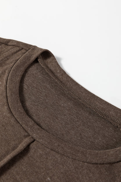 Chicory Coffee Solid Exposed Seam Crew Neck Long Sleeve Top