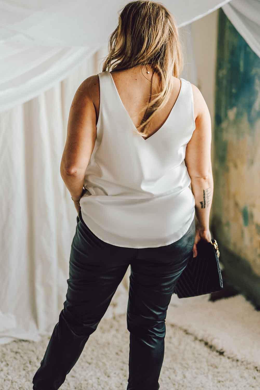 White V Neck Open Back Sleeveless Plus Size Top - L & M Kee, LLC