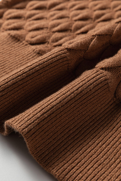 Straw Yellow Fish Scale Textured Knit Ribbed High Neck Short Sleeve Sweater