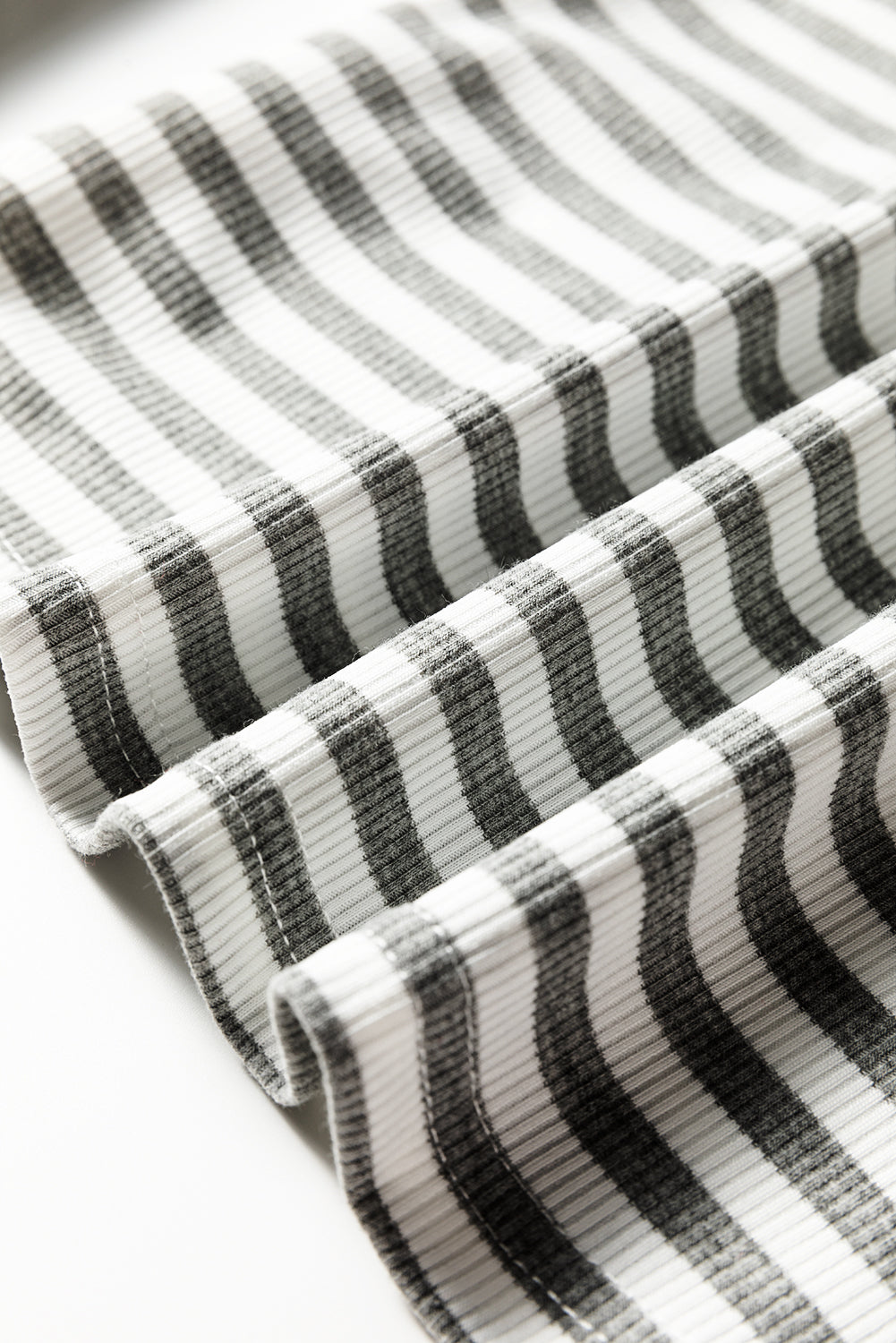 Gray Stripe Ribbed High Neck Slim Fit Long Sleeve Top