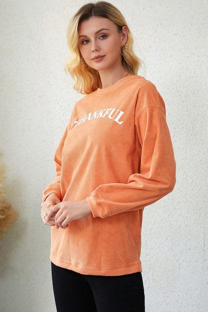 Orange JOLENE Ribbed Corded Oversized Sweatshirt - L & M Kee, LLC