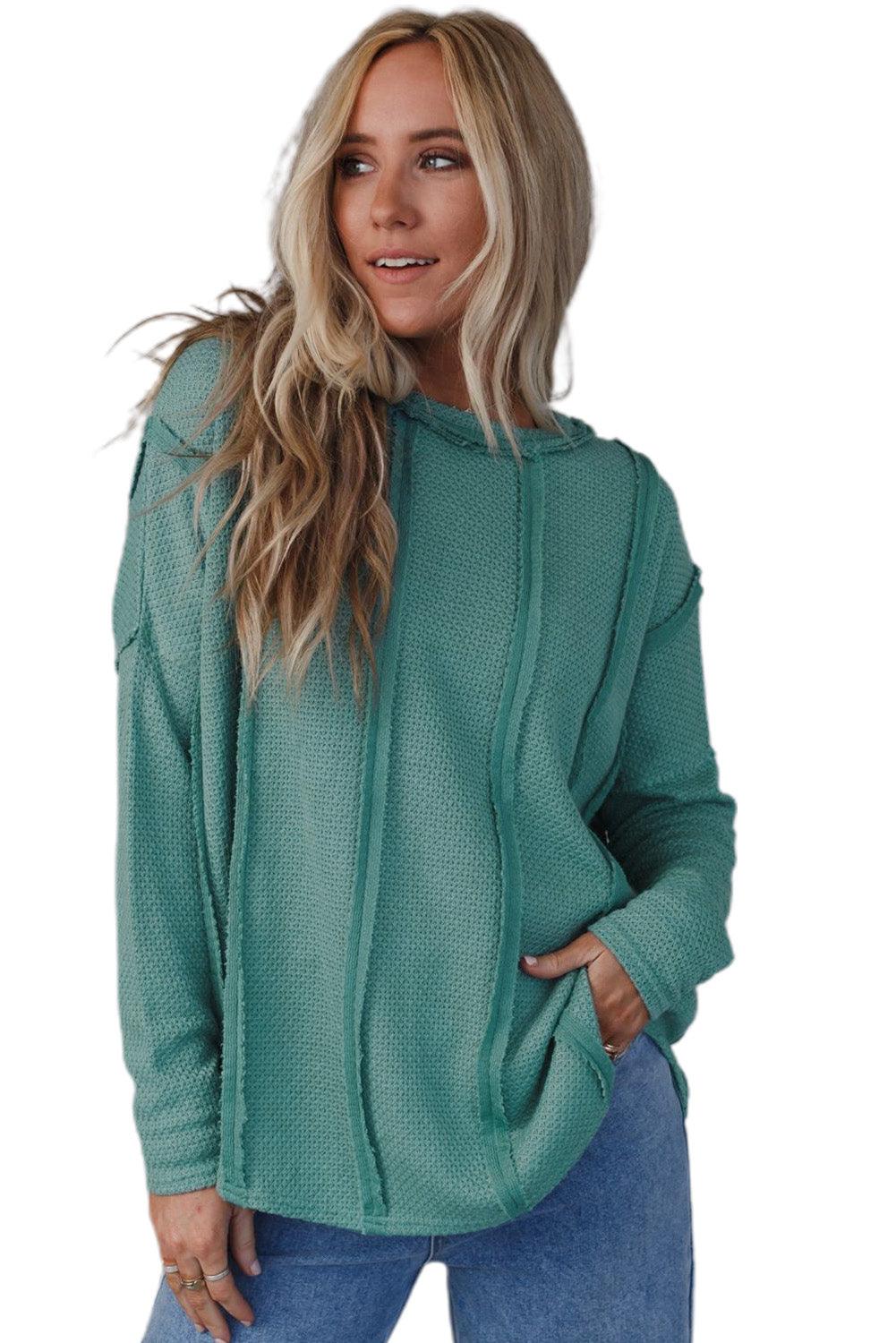 Exposed Seam Waffle Knit Loose Top - L & M Kee, LLC