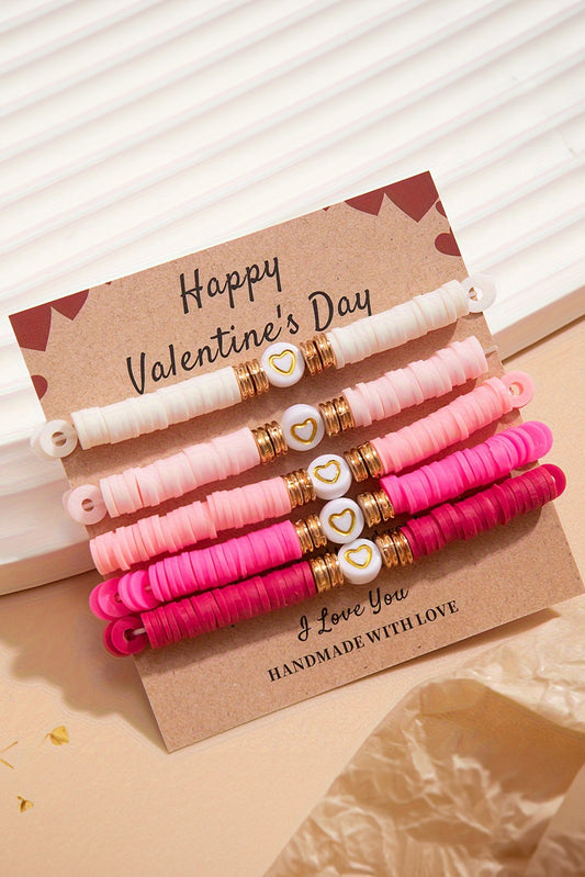 Peach Blossom 5Pcs Valentine Heart Beaded Bracelet