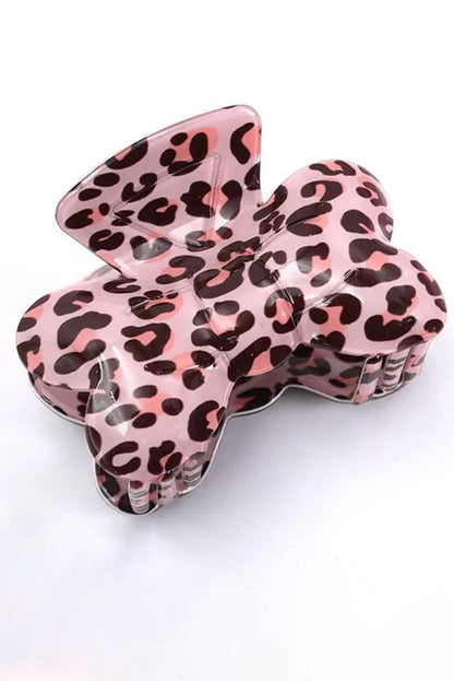 Bright Pink Leopard Print Bowknot Shape Claw Clip - L & M Kee, LLC