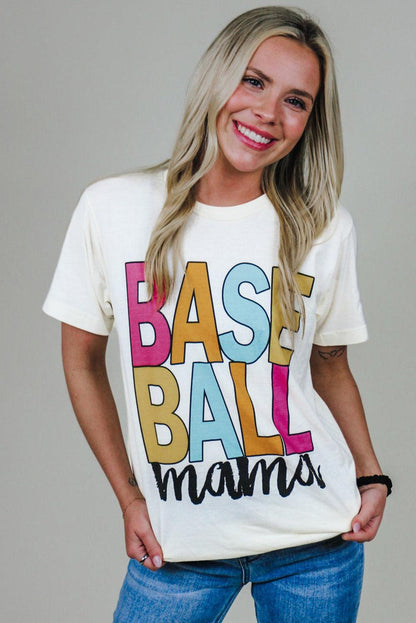 White Baseball Mama Multi Color Graphic Tee - L & M Kee, LLC