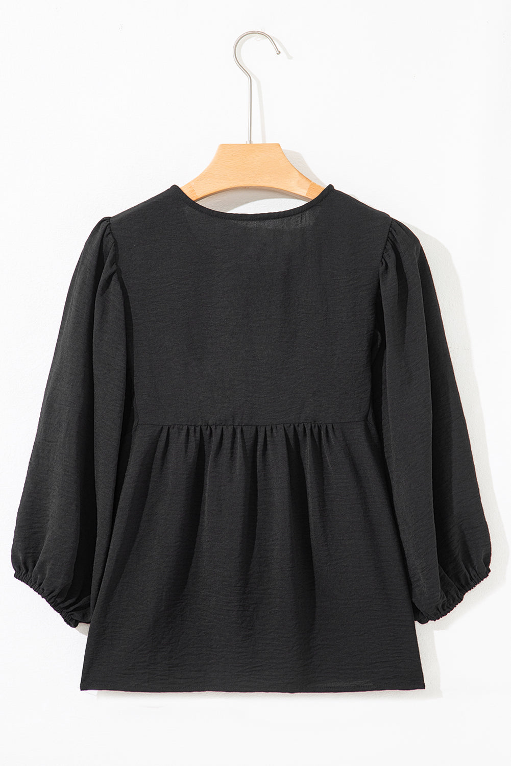 Black Bow Tie Neck 3/4 Sleeve Casual Blouse