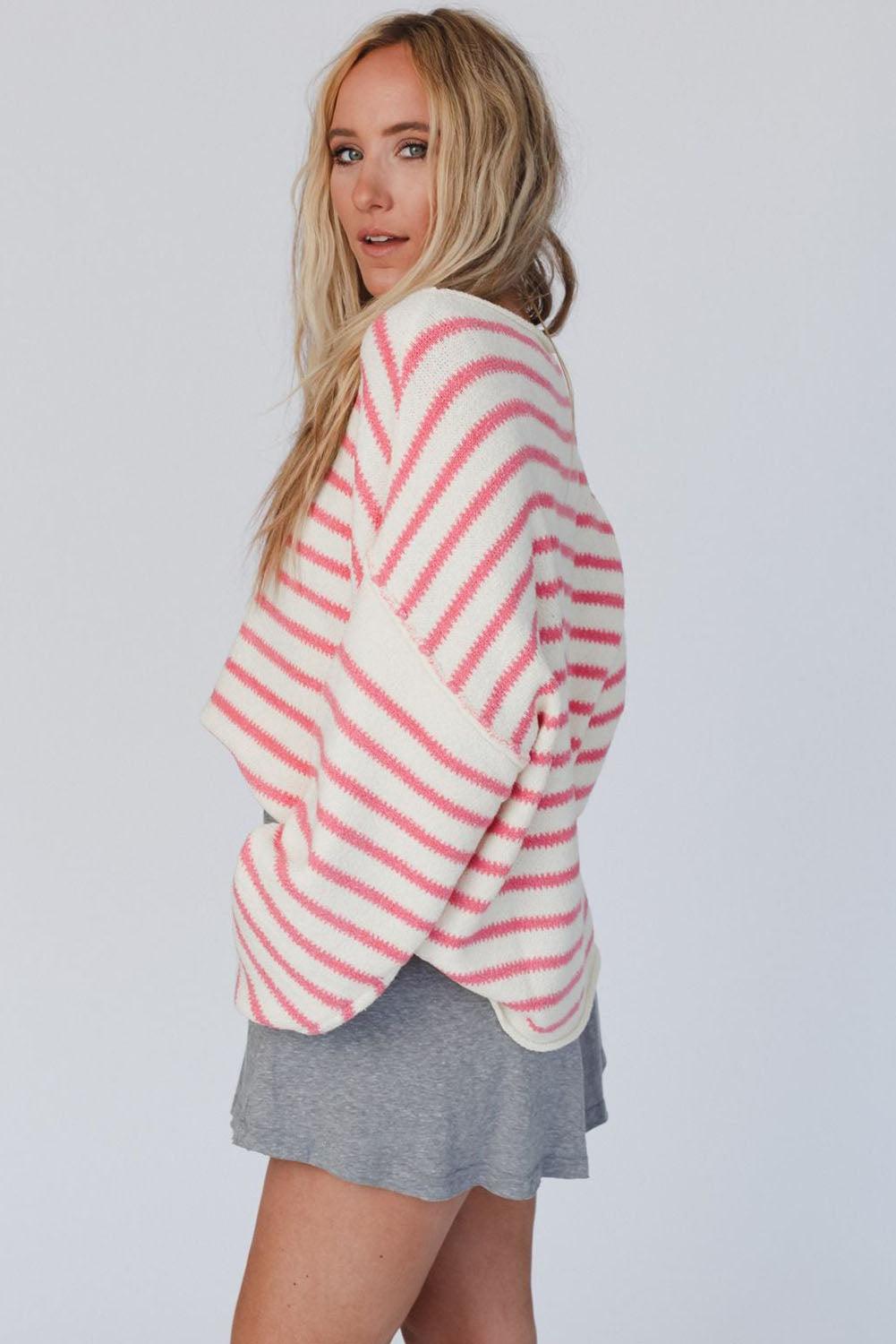 Yellow Striped Drop Shoulder Oversized Sweater - L & M Kee, LLC