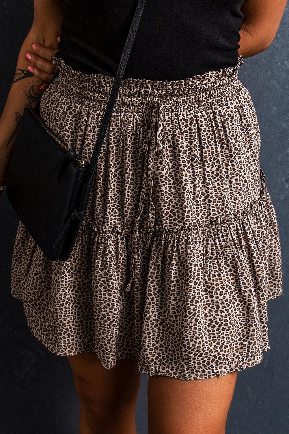 Leopard Drawstring Frilly Short Skirt - L & M Kee, LLC