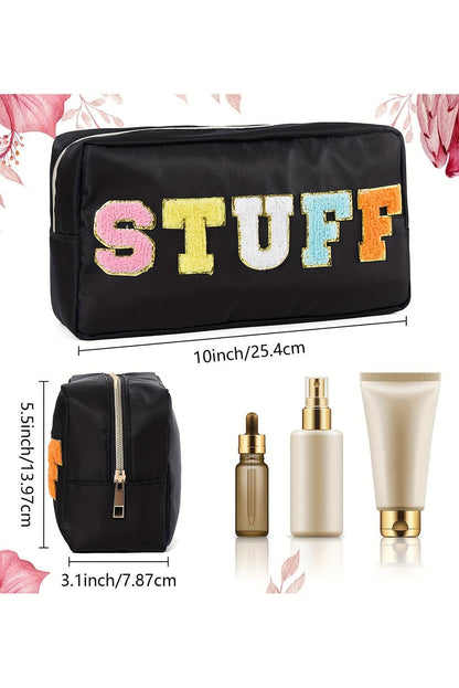 Black STUFF Glitter Zipper Canvas Makeup Bag - L & M Kee, LLC