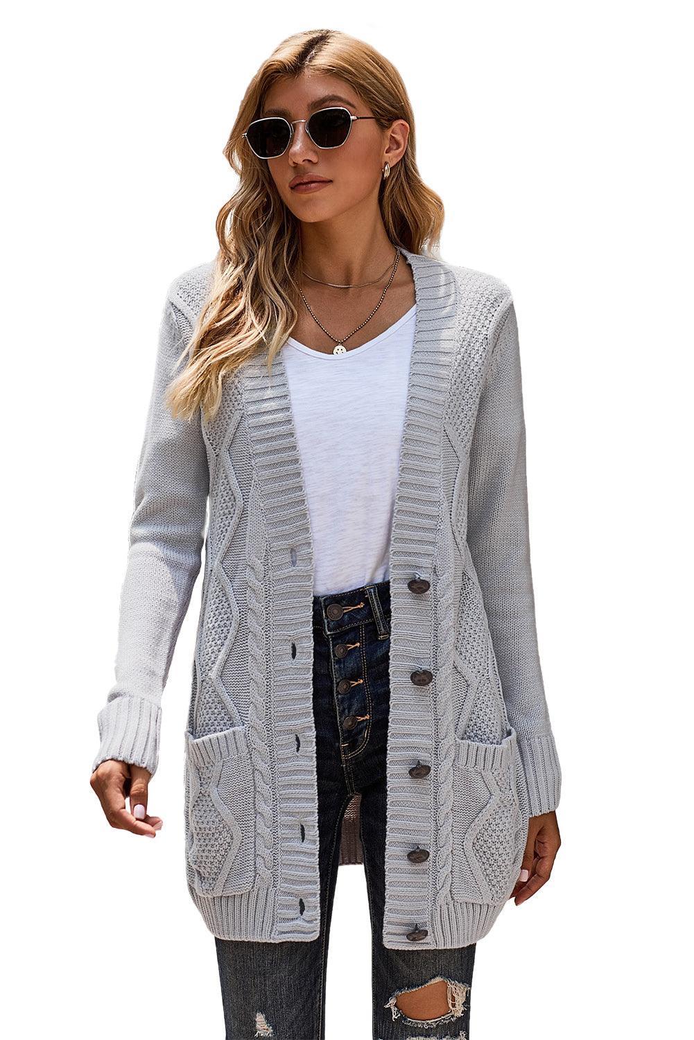 Blue Front Pocket and Buttons Closure Cardigan - L & M Kee, LLC