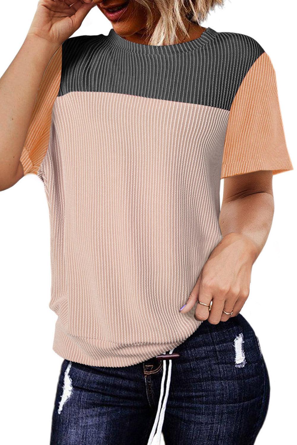 Black Rib Textured Colorblock T Shirt - L & M Kee, LLC