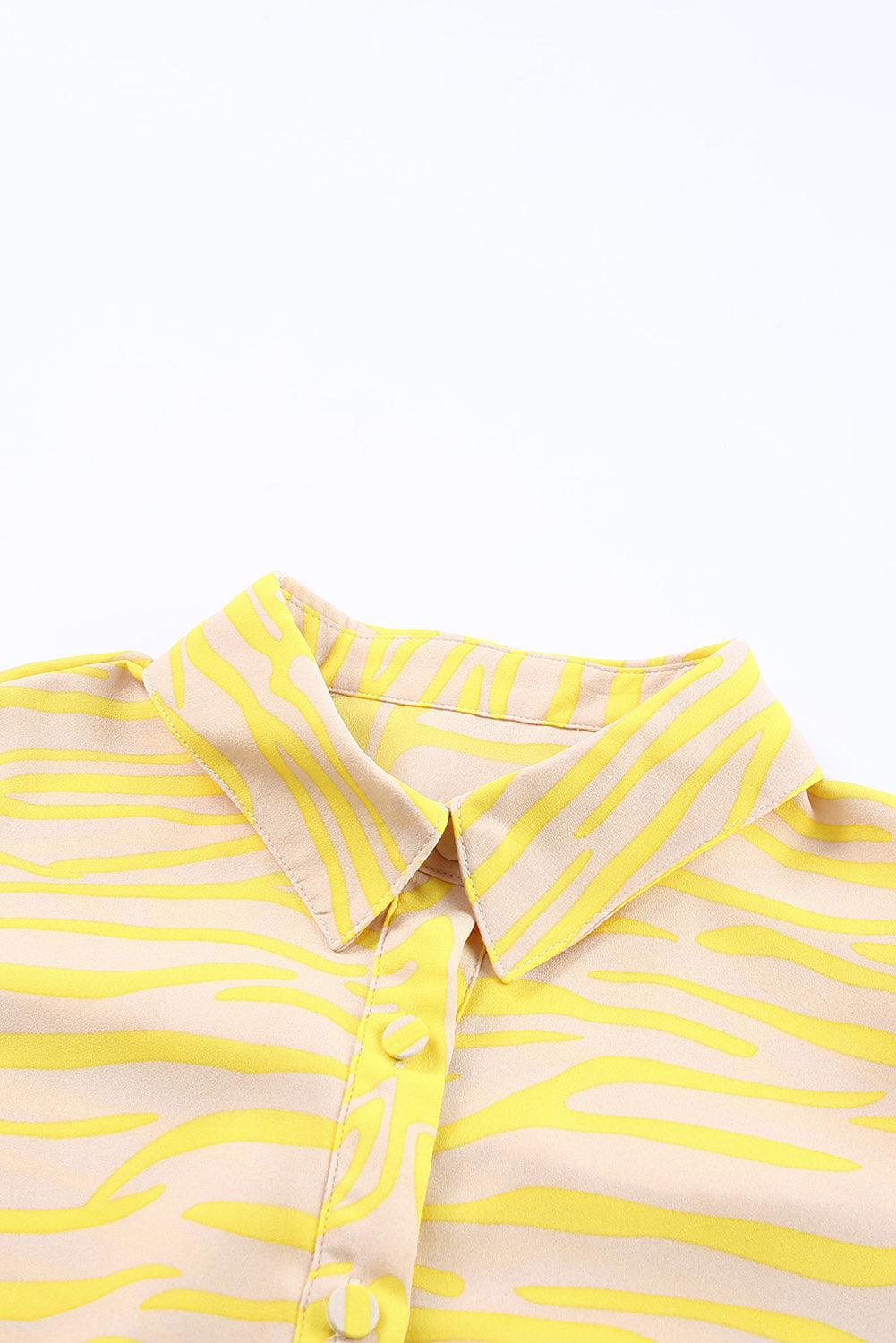 Yellow Zebra Stripes Print Lantern Sleeve Shirt - L & M Kee, LLC