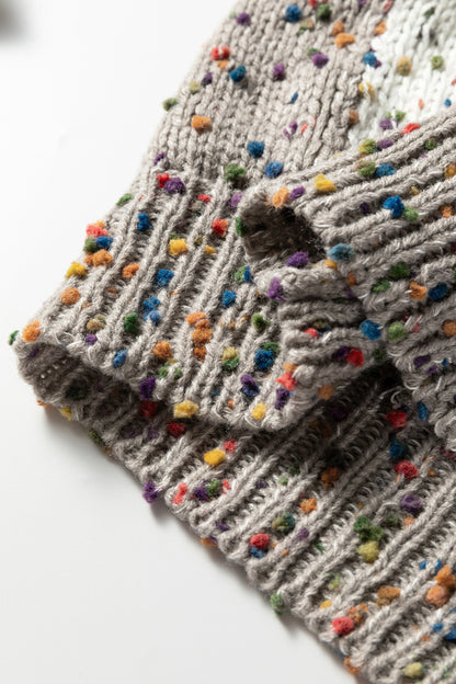 Brown Confetti Dot Checkered Print Open Cardigan with Pockets