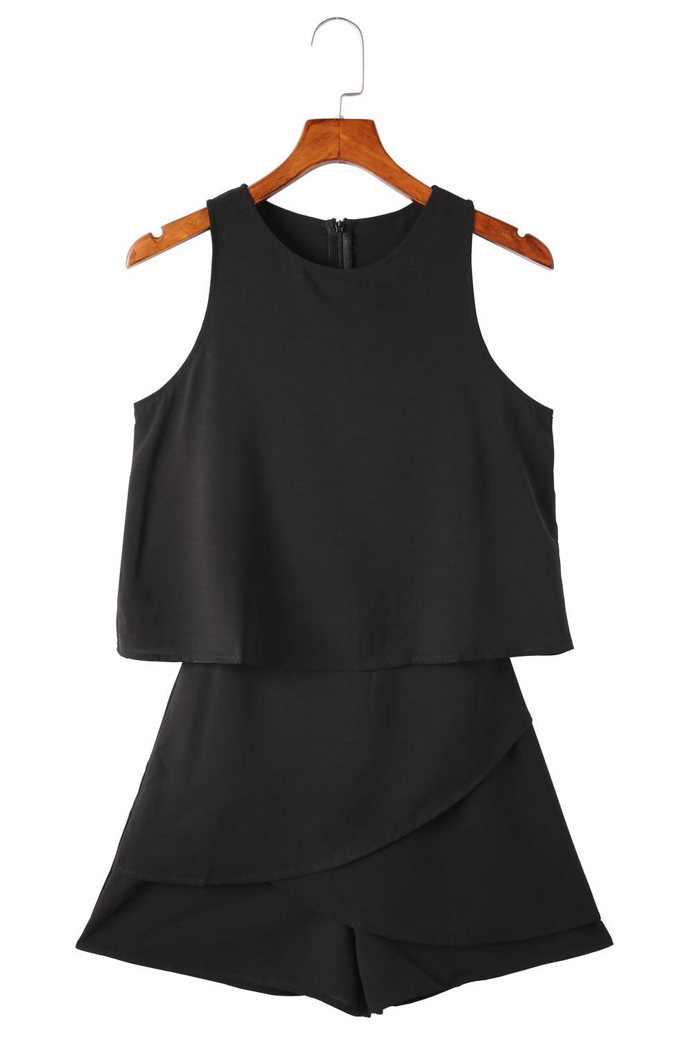 Black O Neck Ruffle Romper - L & M Kee, LLC