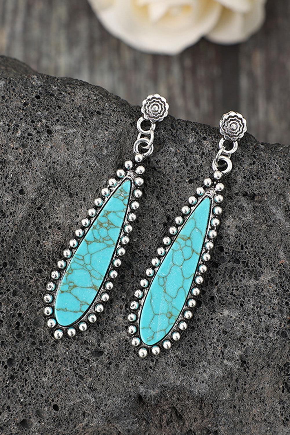 Silvery Vintage Bohemian Turquoise Alloy Earrings - L & M Kee, LLC