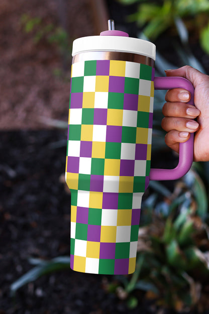 Tillandsia Purple Checkered Print Handle Large Vacuum Cup 40OZ