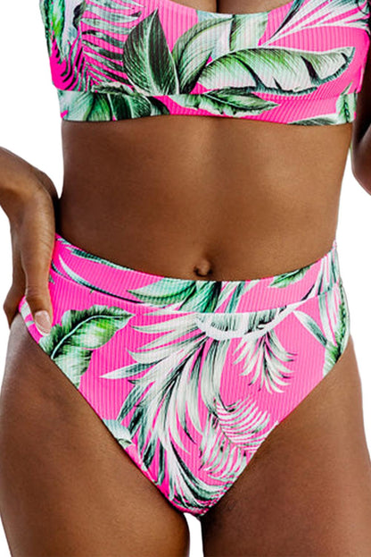 Rose Tropical Print Textured Bikini Bottoms - L & M Kee, LLC